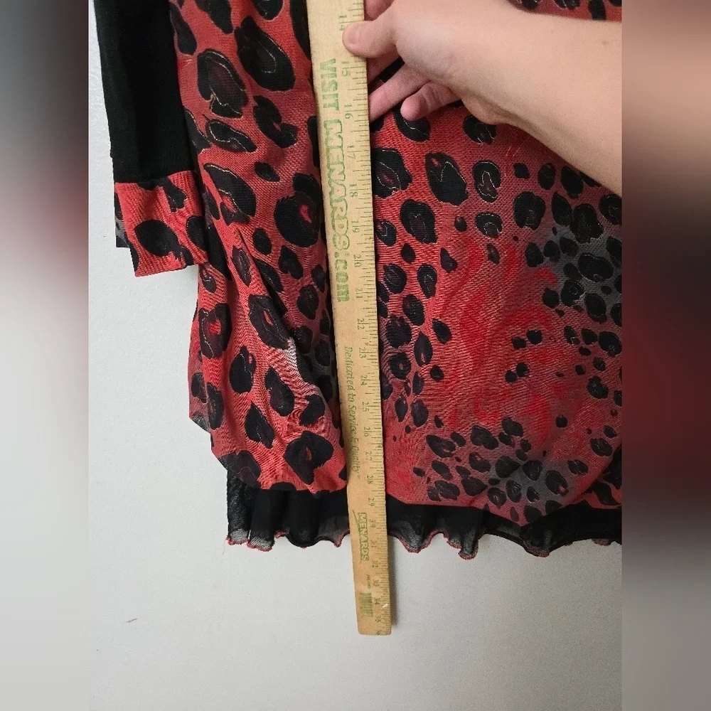 Kaktus Blouse Top Womens L Cheetah Leopard Print Red Goth Tulle